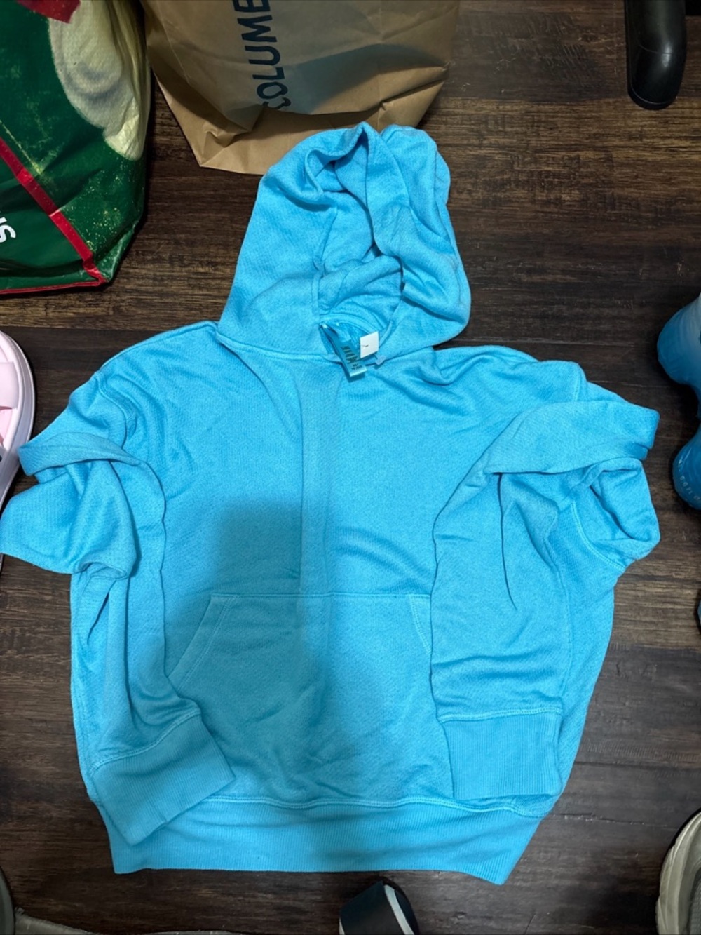 Bright Turquoise Blue Hoodie with Kangaroo Pocket skims